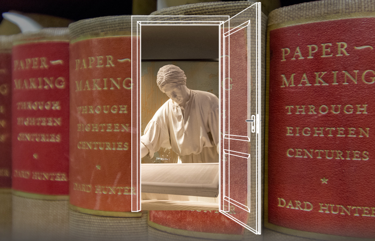 photo - door with statue and books