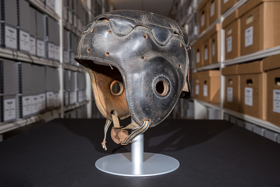 photo - vintage football helmets from Georgia Tech Library Archives