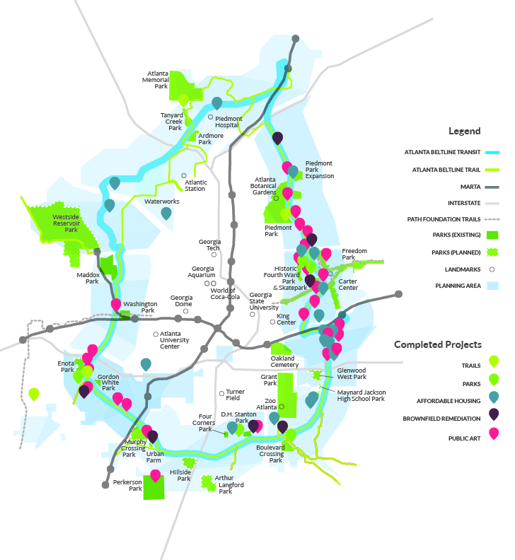 An overview map of the Atlanta Beltline