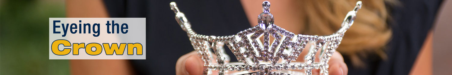 Maggie Bridges holds her Miss Georgia 2014 crown. The words, "Eyeing the Crown."