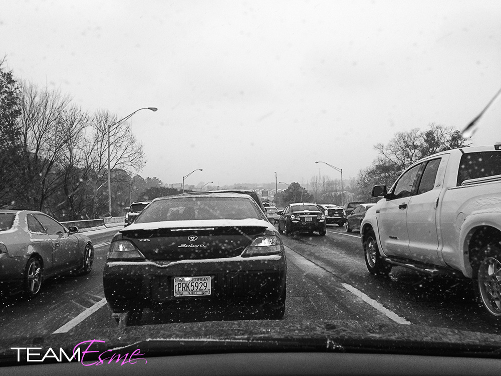 View of Atlanta traffic from the Miller family car