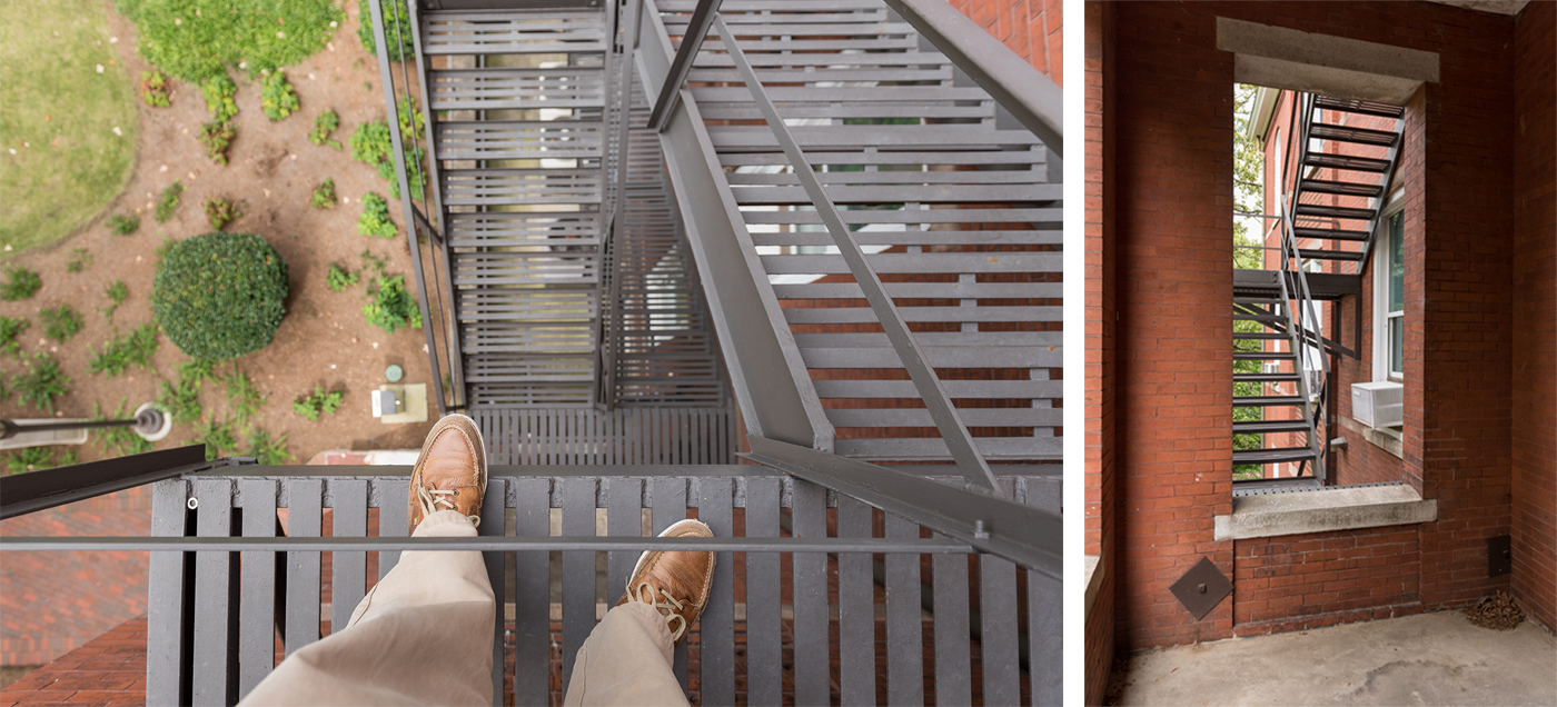 old tech tower fire escape stairs