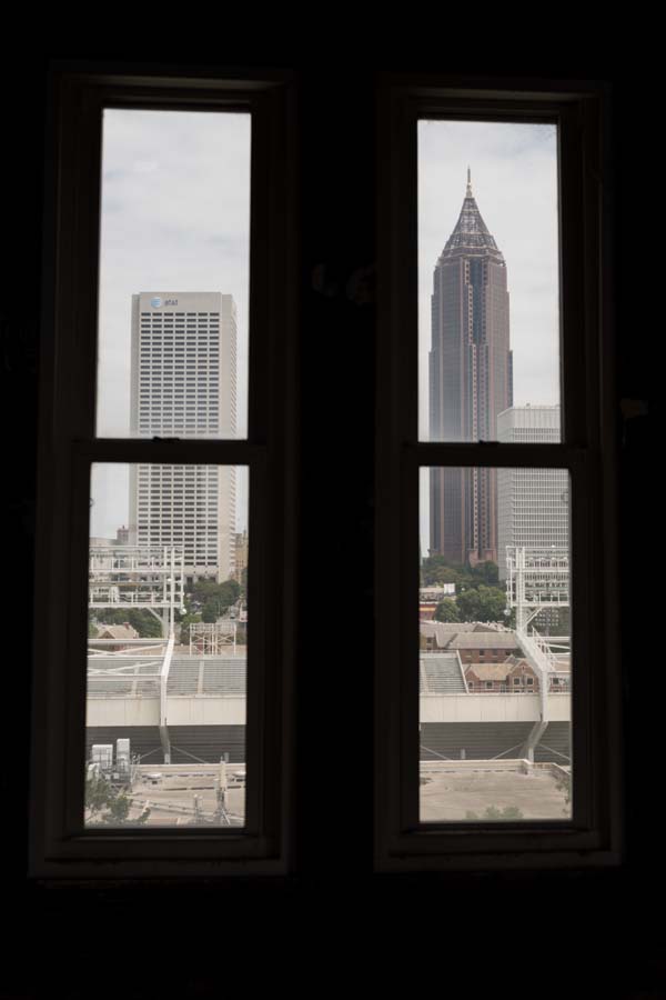 Tower windows offer outstanding vistas of Atlanta, including a view of the AT&T Building and the Bank of America Plaza — with Bobby Dodd Stadium in the foreground.