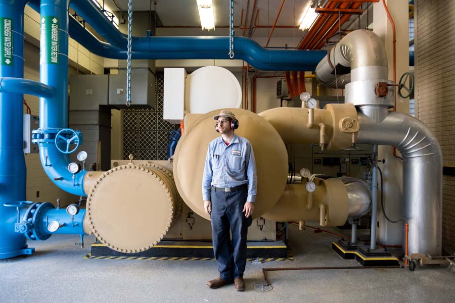 Philip Schroeder is a stationary engineer with a master’s degree from Tech’s School of Building Construction. He occasionally gives tours of the facility to students and researchers studying utility efficiencies, thermodynamics, environmental systems, and more.