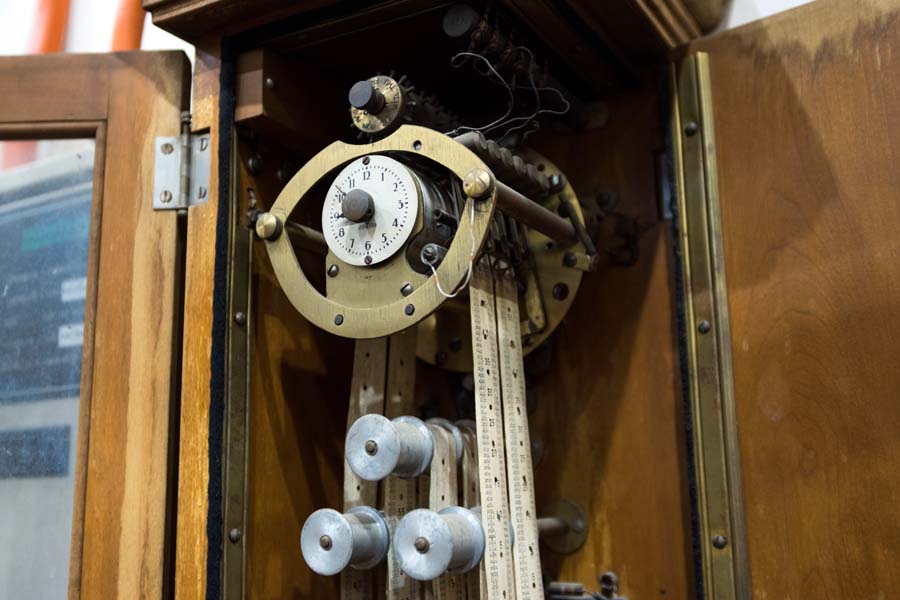 Although the Holland building has been modified over the years, it retains its overall architectural and historic character, including a few pieces like this timer.