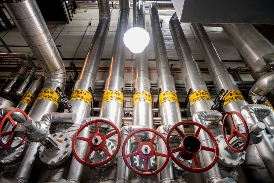 The distribution hub sends steam as far as the Campus Recreation Center and also to some of the buildings along 9th and 10th Streets.