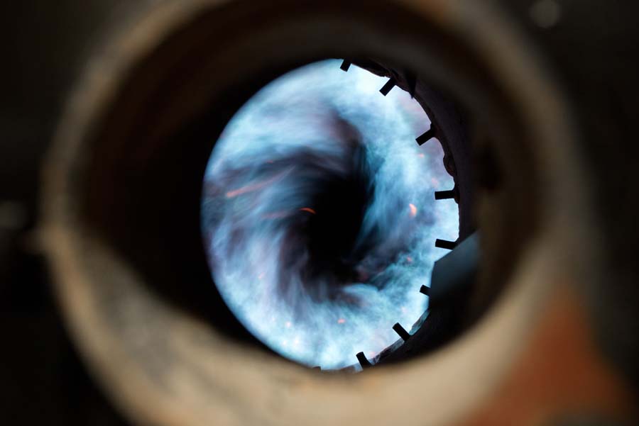 Inside the firebox, a natural gas flame transfers BTUs into fuel that creates steam.