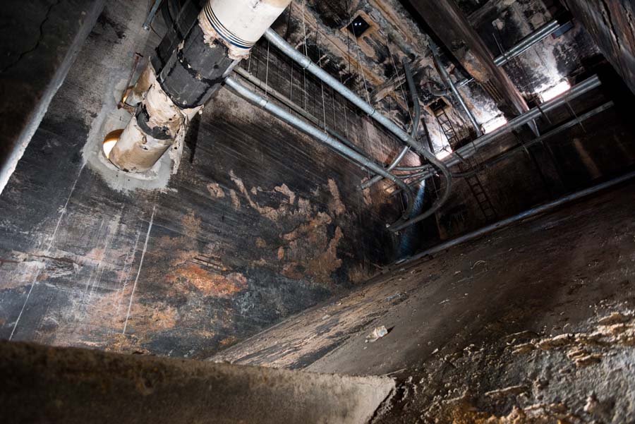 Coal was stored in large bunkers that are now empty.