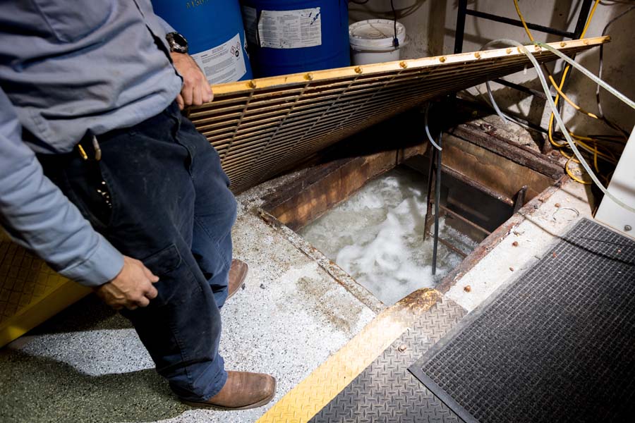 Beneath the cooling tower is an 80,000-gallon sump.