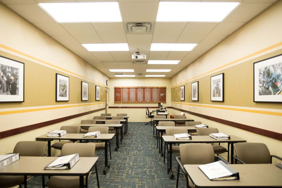Defensive Backs’ meeting room, one of several rooms where players strategize.