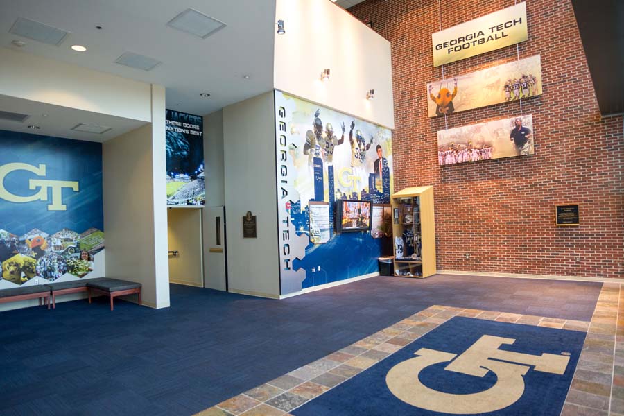 Lobby of the Arthur B. Edge Intercollegiate Athletics Center, headquarters for Georgia Tech Athletics.