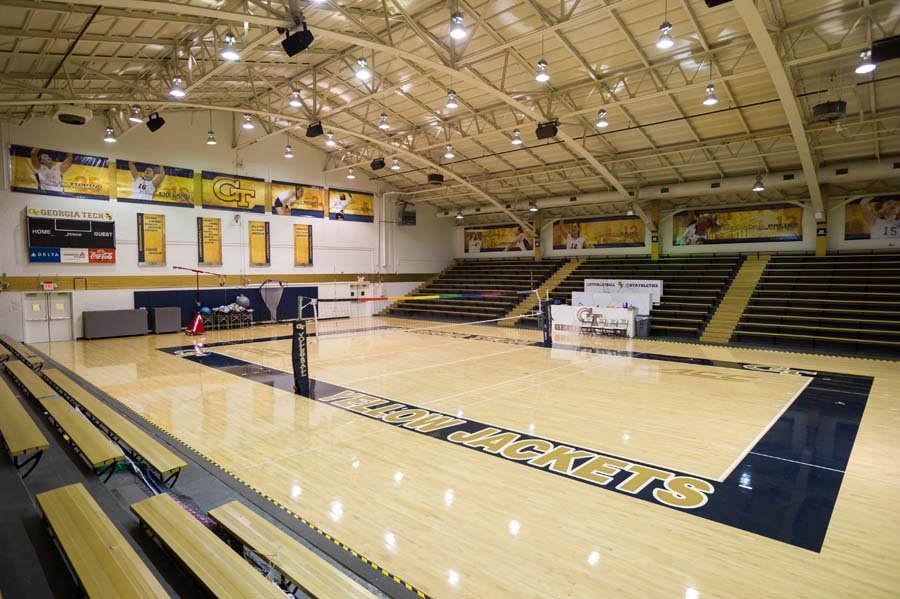 This court has been home to the volleyball team since 1995. The space used to be the gymnasium for O’Keefe High School.