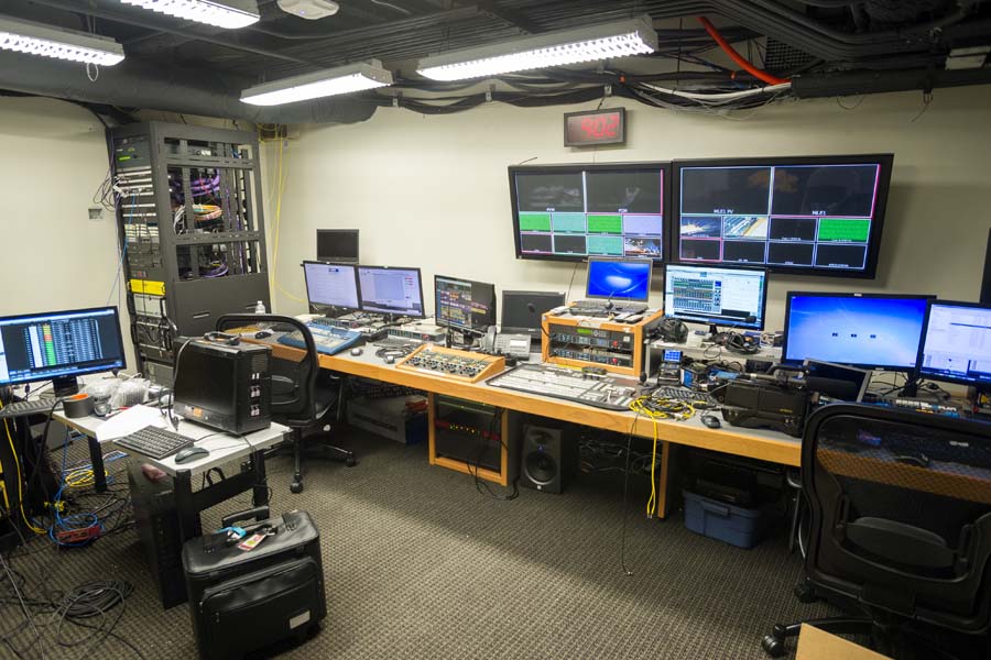 Broadcasts of basketball, football, baseball, softball, and volleyball are produced from the video control room at McCamish Pavilion.