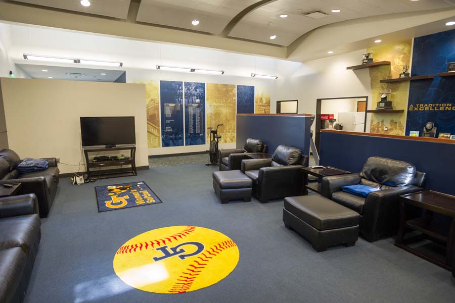 Softball players lounge.