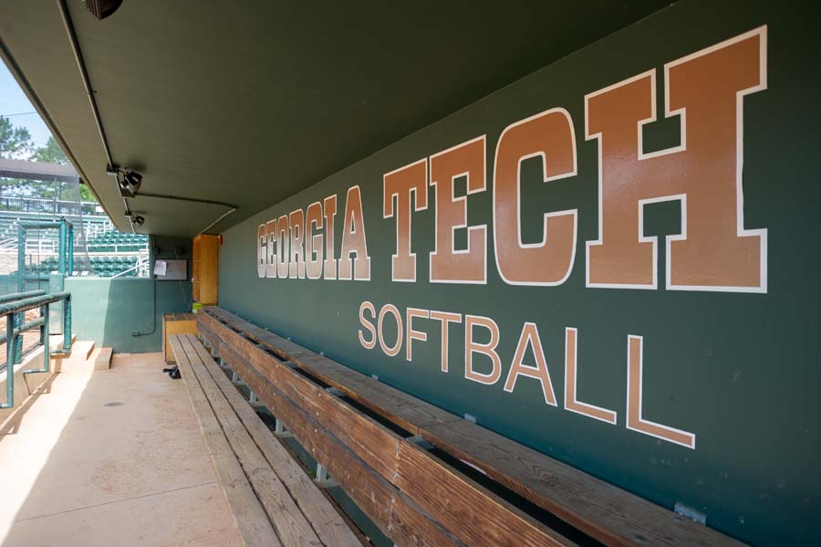Inside the softball dugout at Shirley Clements Mewborn Field.