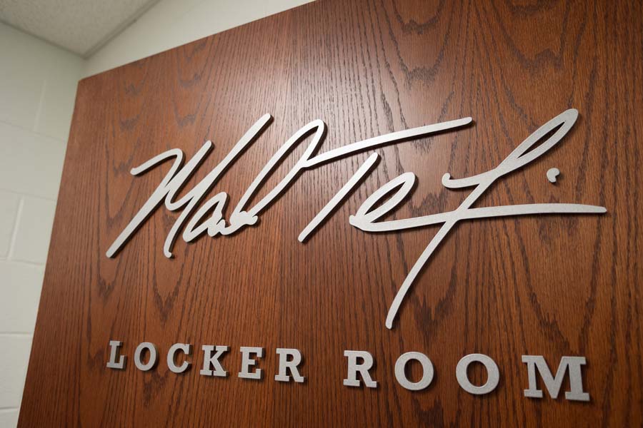 The Mark C. Teixeira locker room at Russ Chandler Stadium, named for a gift Teixeira made to Tech in 2014.