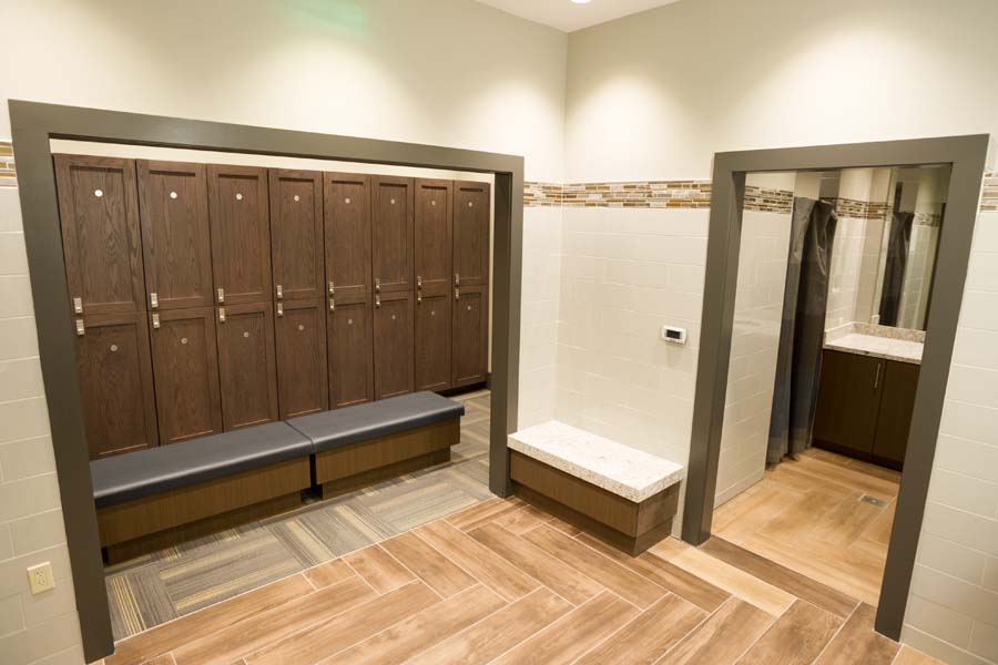 Golf team locker room inside the Stewart and Lisa Cink Clubhouse.