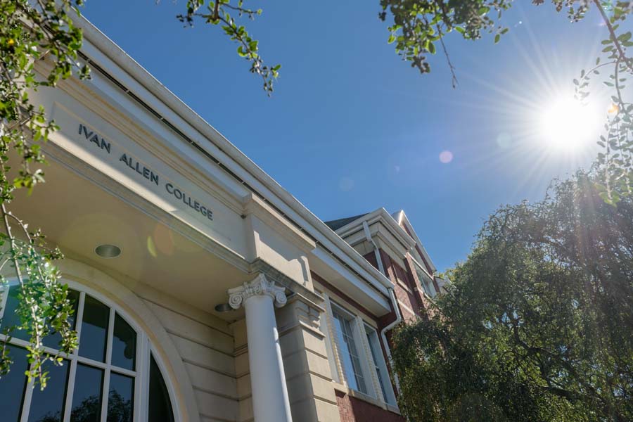 Classical columns and rustication are features of the Ivan Allen College of Liberal Arts, whose Habersham Building was originally constructed as a bank.