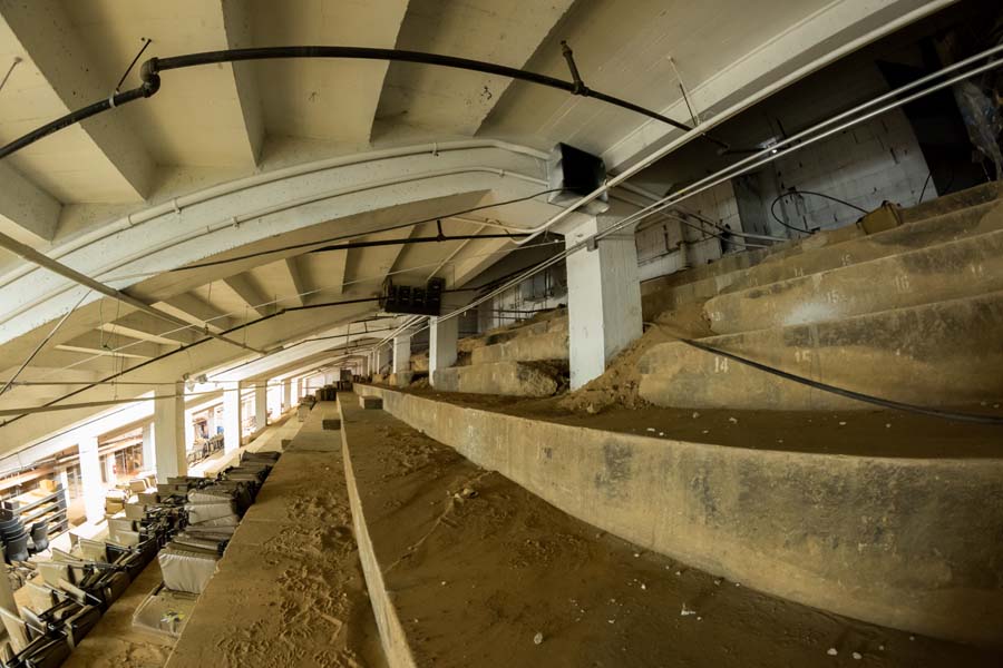 Keeping the concrete stands – and building over them – was less disruptive than removing them.