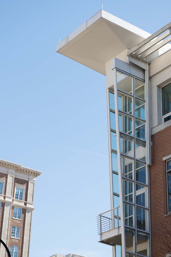 A corner of the Scheller College of Business, with a balcony facing the Biltmore.