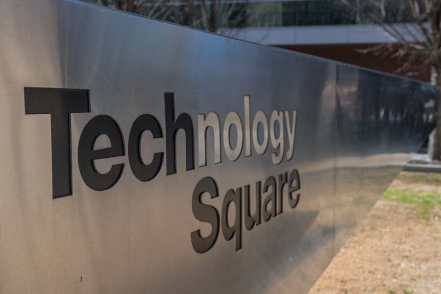 The Technology Square sign at the corner of West Peachtree Street and Fifth Street marks the entrance to Midtown Atlanta's innovation ecosystem.