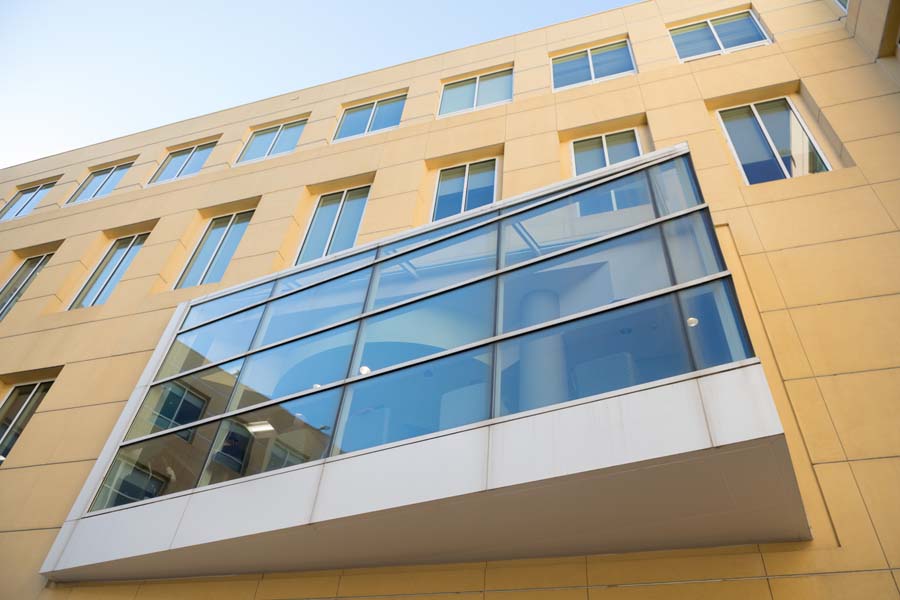 A study/reading area inside the Barnes & Noble at Georgia Tech extends slightly into the Jenkins Courtyard of the Scheller College of Business.