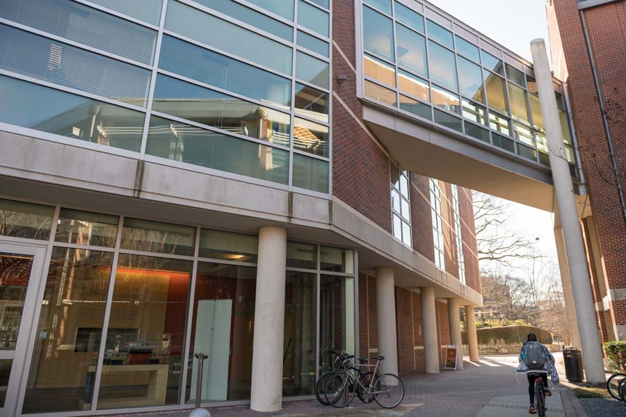 A skywalk connects the Whitaker Biomedical Engineering Building to the Petit Institute for Bioengineering and Bioscience (IBB).
