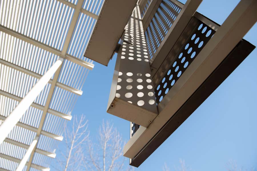 A screen on the front of the Marcus Nanotechnology Building.