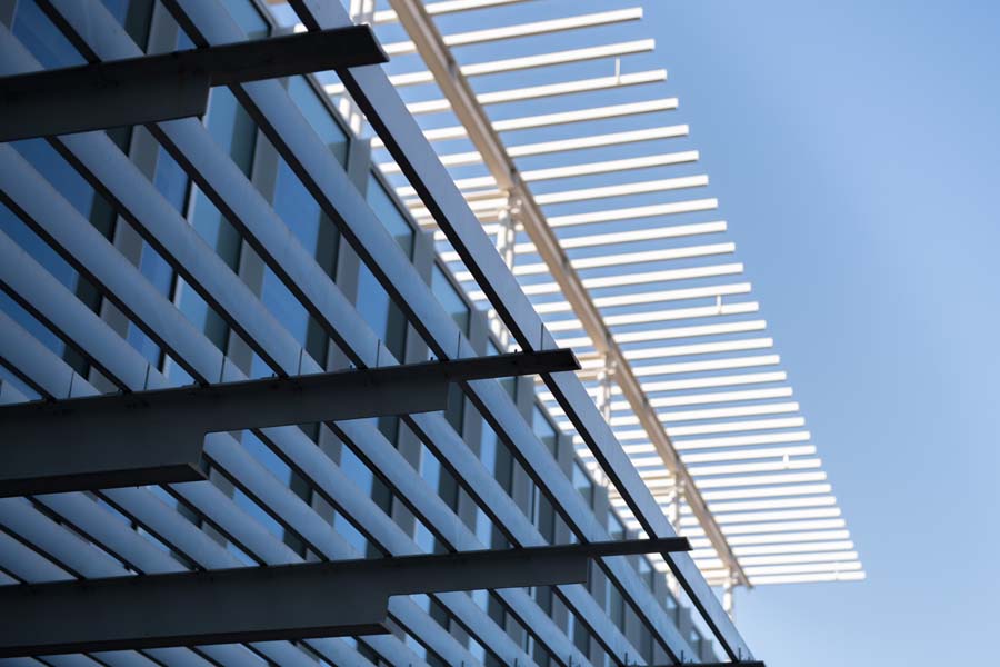 A trellis/sunscreen at the Marcus Nanotechnology Building.