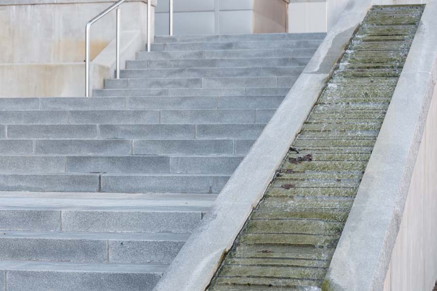 The fountain of the Krone Engineered Biosystems Building uses collected rainwater.