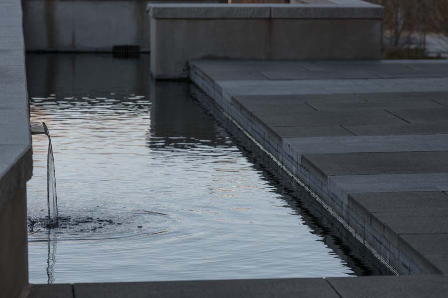 The fountain of the Krone Engineered Biosystems Building uses collected rainwater.