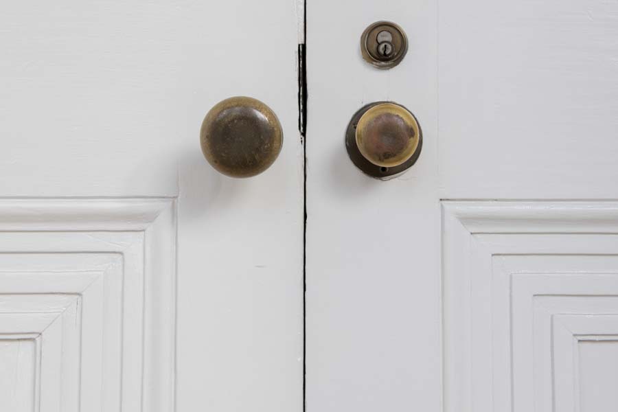 Close-up of the door knobs at the Historic Academy of Medicine, which was built in 1941.