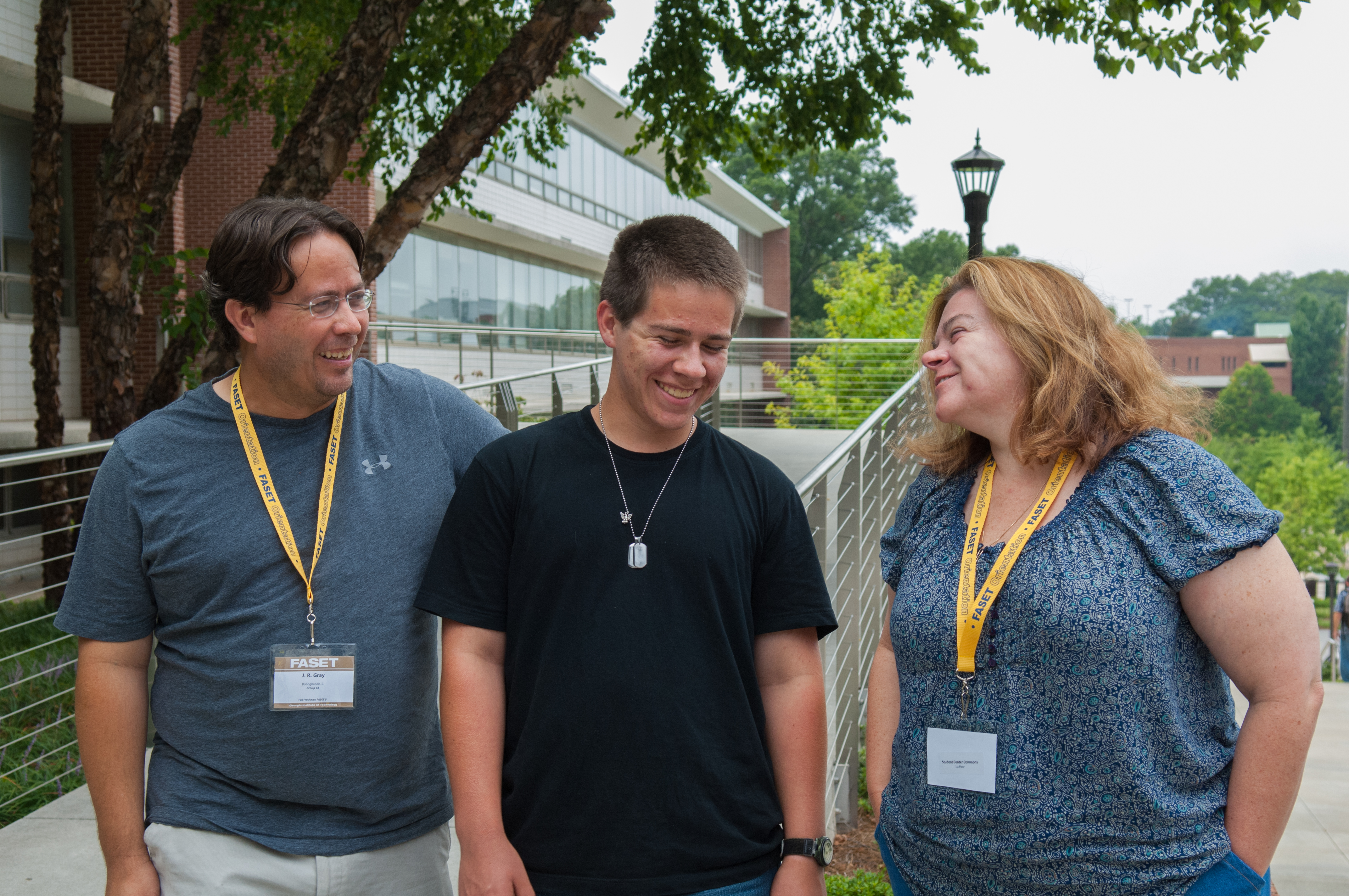 Thomas Gray (center) is starting at Georgia Tech 23 years after his parents both graduated. J.R. and Janie Gray (left and right) met as undergraduates on campus.