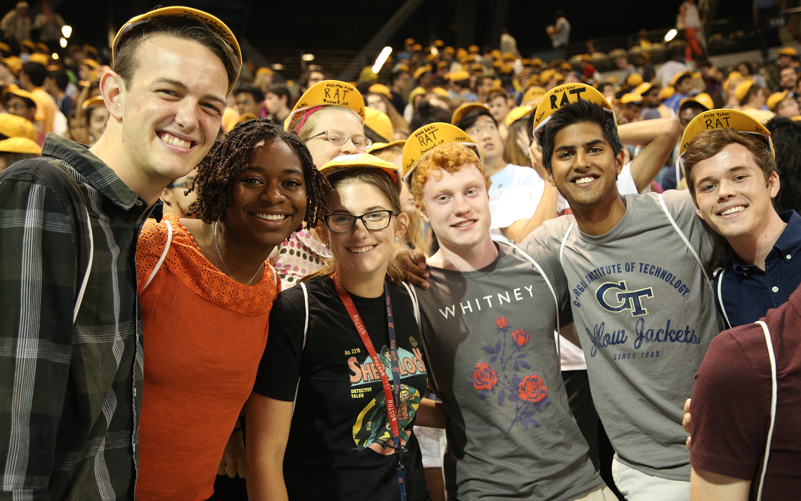 Incoming students don their RAT caps at New Student Convocation at McCamish Pavilion in Fall 2016