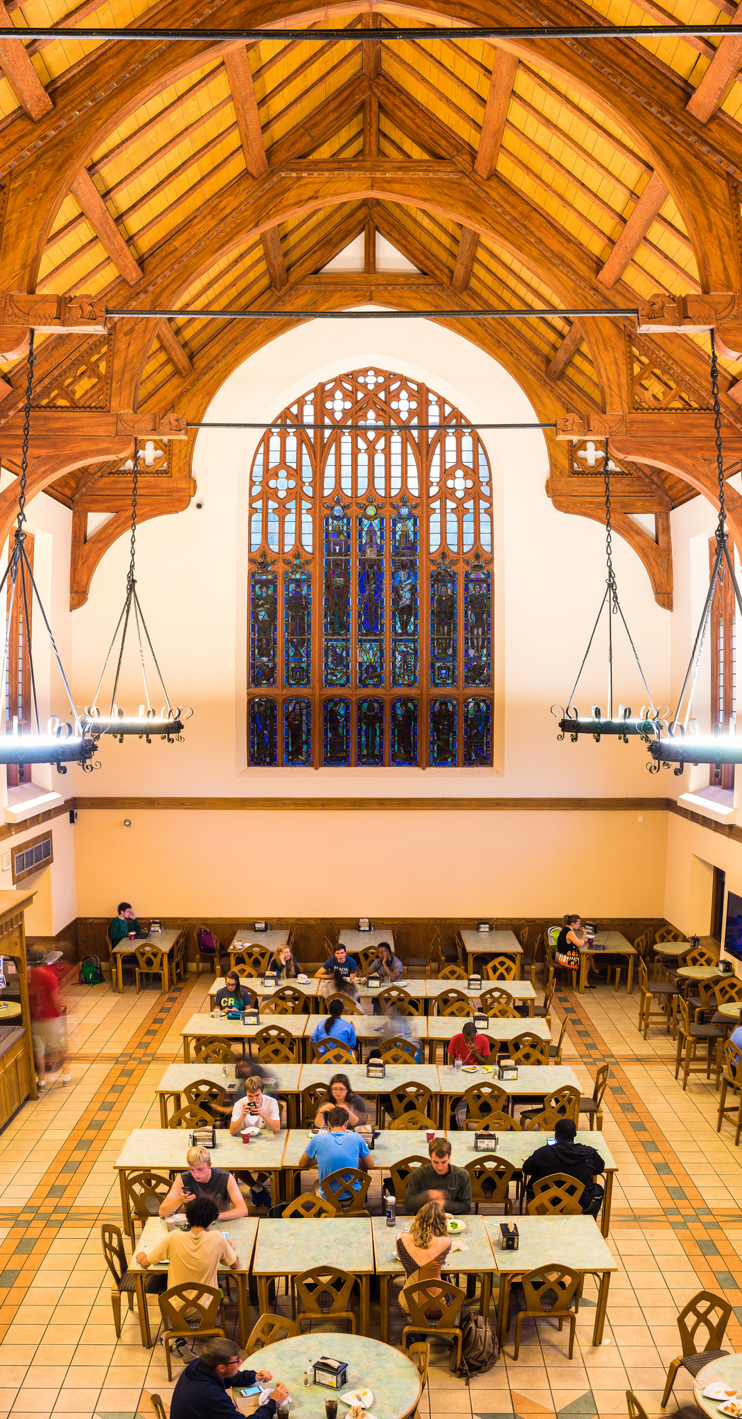 Georgia Tech's Brittain Dining Hall tops Southern Living list of most stunning college dining halls in the South. One of Britain’s highlights is the large stained glass window designed by Julian Harris.The window was dedicated to Georgia Tech graduating classes of 1928-1932.