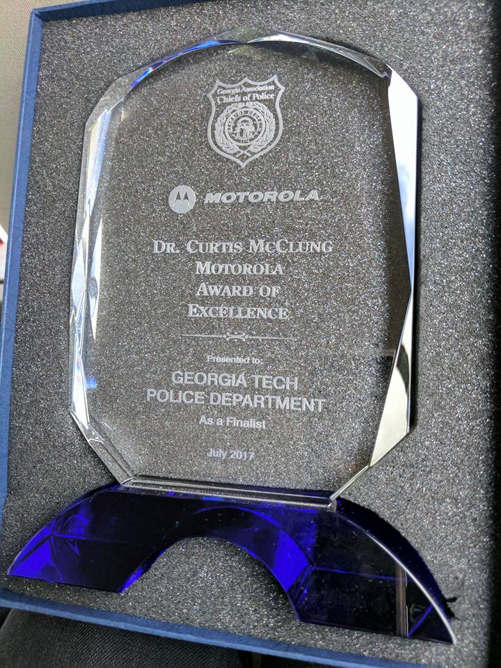 GTPD received the Dr. Curtis McClung/Motorola Award of Excellence as a finalist for innovative use of social media on July 25 at the Georgia Association of Chiefs of Police gathering in Savannah.