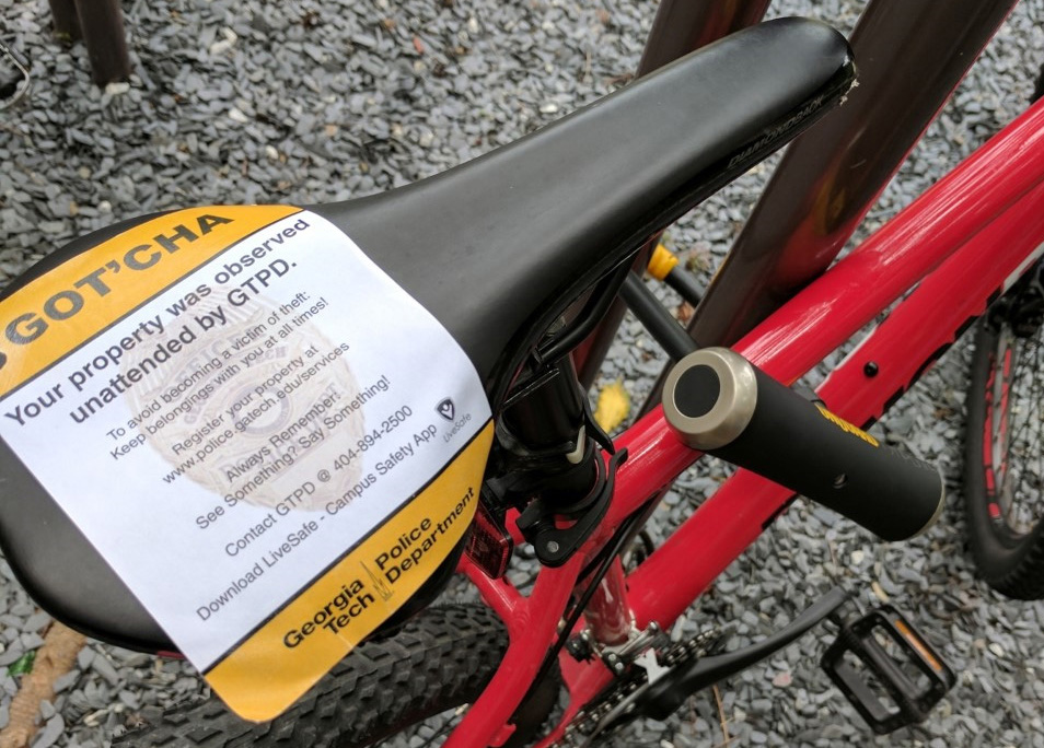 Georgia Tech Police have been locking and tagging unsecured bicycles to raise awareness of bicycle theft on campus.