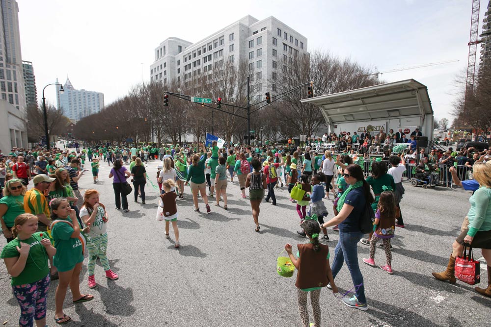 People gather before the parade on Peachtree Street. 

Credit to atlantastpats.com. 