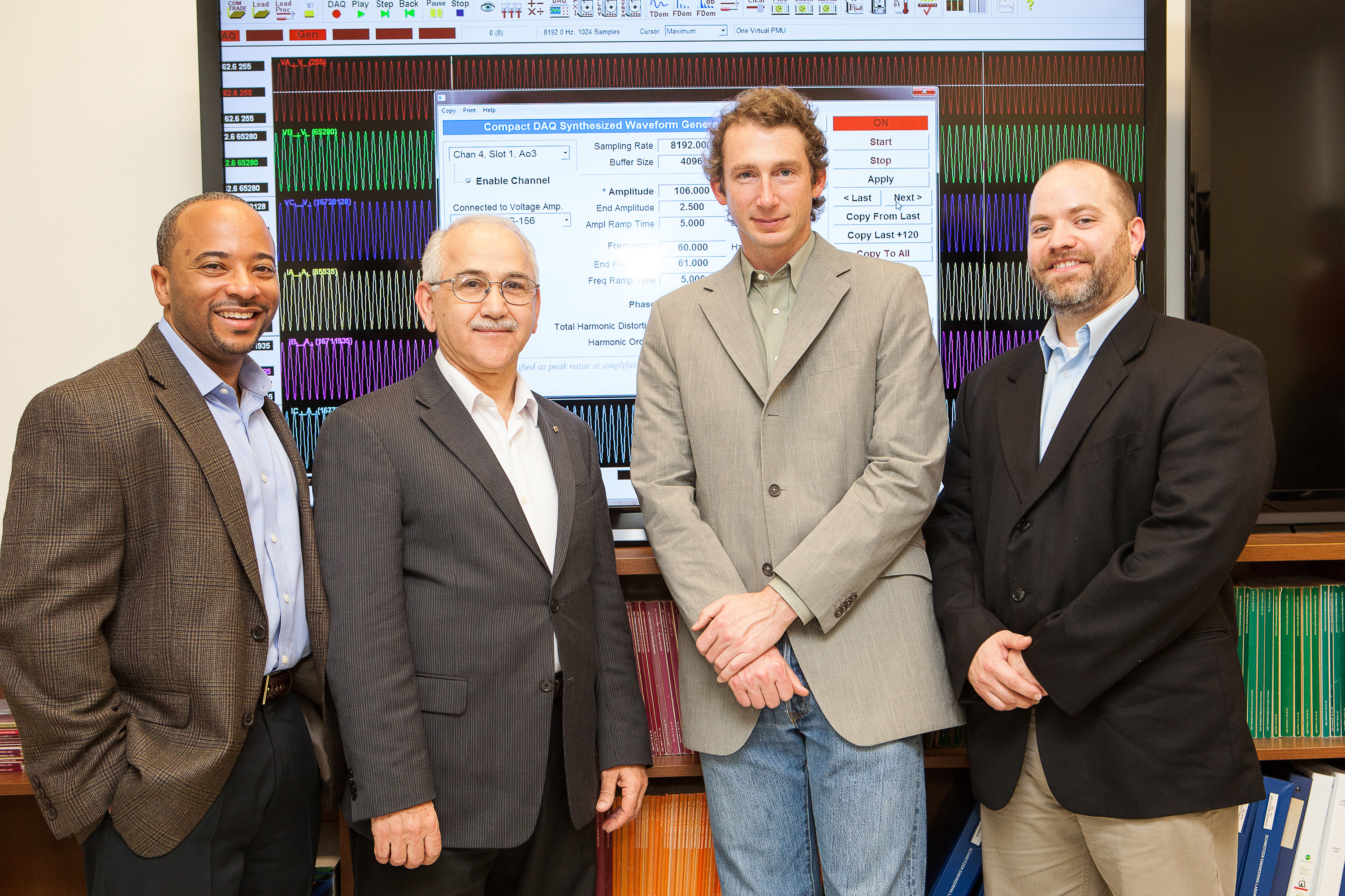 The Department of Energy has awarded Georgia Tech $1.7 million to help detect cyber attacks on our nation’s utility companies. From left are School of Electrical and Computer Engineering Associate Professor Raheem Beyah, Georgia Power Distinguished Professor A. P. “Sakis” Meliopoulos, Georgia Tech Research Institute Research Scientist Seth Walters and National Electric Energy Research, Testing and Applications Center Research Engineer Carson Day. Not pictured is Associate Director for Electricity at t