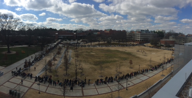 Thousands lined up for the opportunity to get a ticket to President Obama's speech scheduled for Tuesday at Georgia Tech