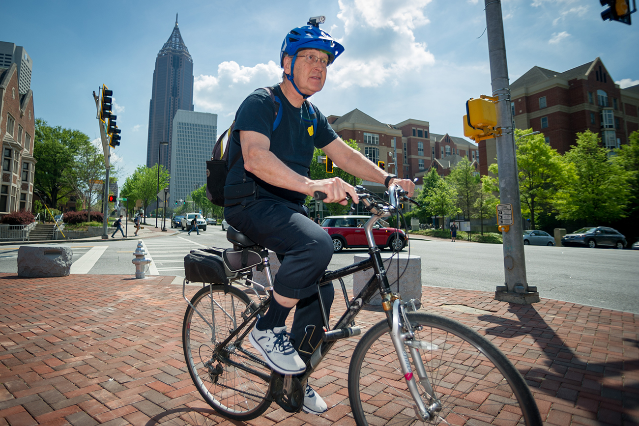 Jim Kirk takes a lunchtime bike ride to Tech Square for a run to Publix.