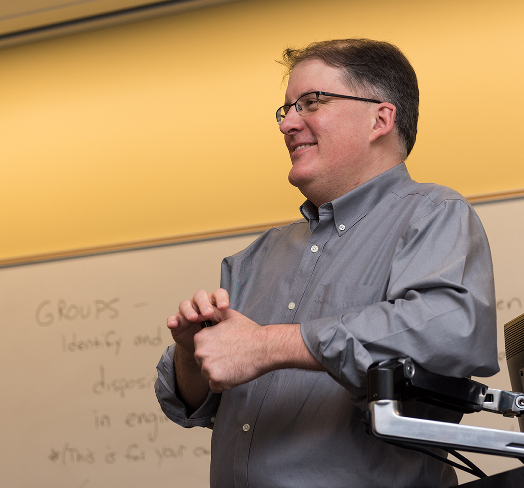 Robert Kirkman, associate professor in the School of Public Policy and director of the Center for Ethics and Technology, teaching Engineering Ethics. 