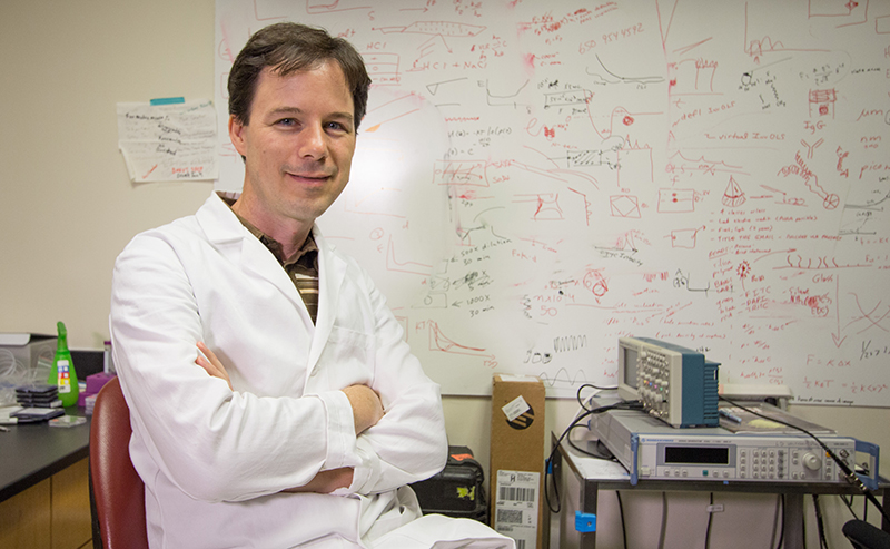 Todd Sulchek, an assistant professor in the George W. Woodruff School of Mechanical Engineering at Georgia Tech, specializes in studying the mechanical properties of cells. Credit: Maxwell Guberman.