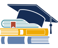 stack of books and graduation cap