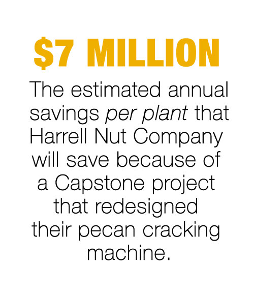 7 million dollars is the estmated amount the Harrell Nut Company will save per plant because of a Capstone project.