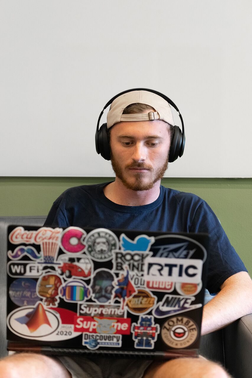 Connor Henderson studies in Clough Commons 