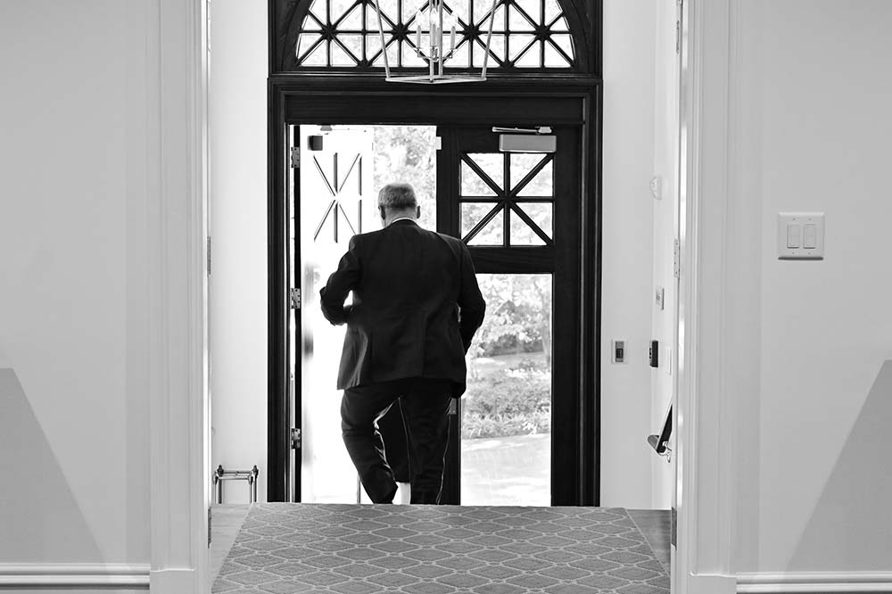 President Cabrera heading out onto campus