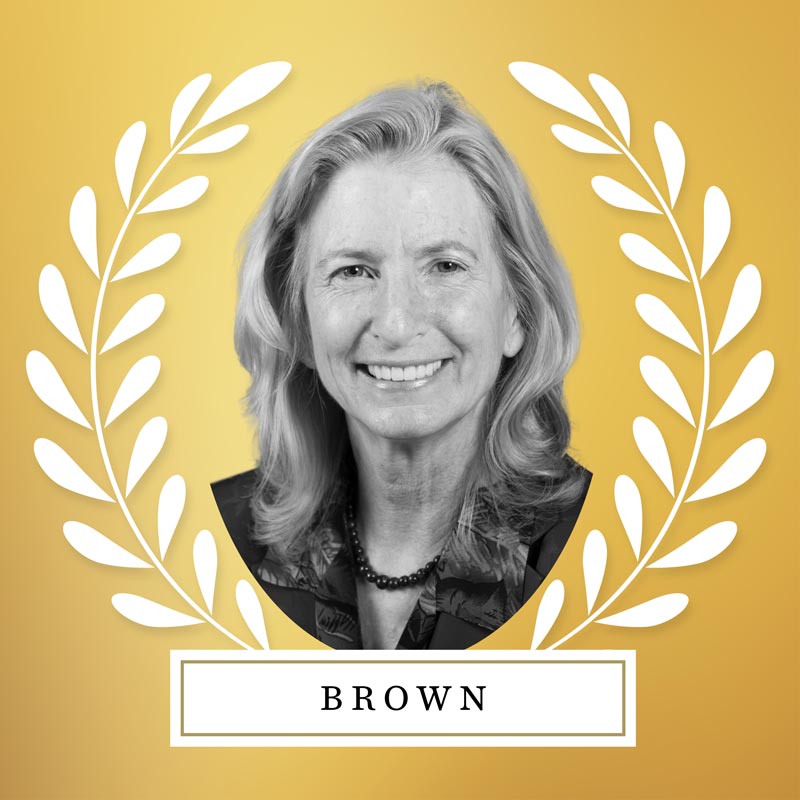 Portrait of Marilyn Brown with laurel leaves