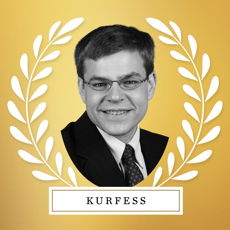 Portrait of Thomas Kurfess with laurel leaves