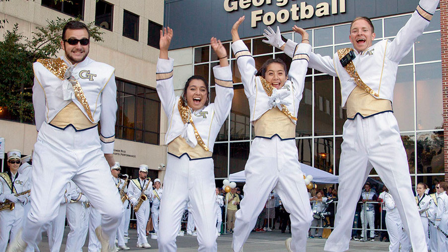 Georgia Tech's drum majors from left to right: Andrew Joyce, Ariana Olalde, Dawn Andrews, and Parker Buntin.